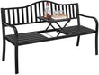 Outdoor Garden Bench with Pull-Out Middle Table – Weather-Resistant Metal Patio Bench for Porch & Backyard
