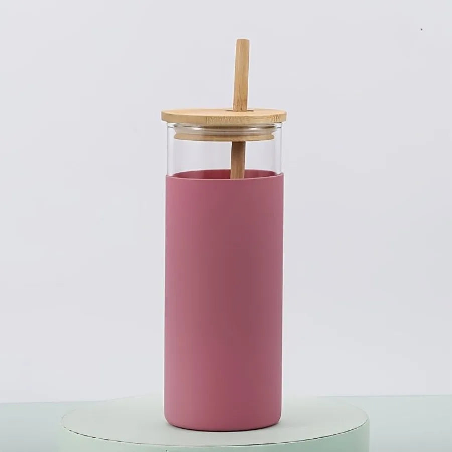16oz Glass Water Bottle with Bamboo Lid & Straw – Silicone Sleeve, Stylish Reusable Hydration 💧🌿