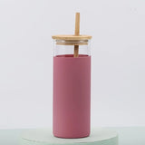 16oz Glass Water Bottle with Bamboo Lid & Straw – Silicone Sleeve, Stylish Reusable Hydration 💧🌿