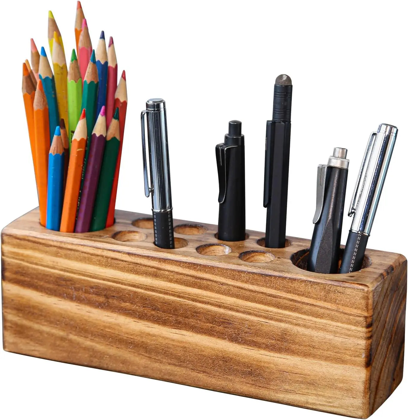 Rustic Solid Wood Desk Pen Holder – Stylish Retro Wooden Organizer for Pens & Accessories