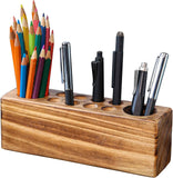 Rustic Solid Wood Desk Pen Holder – Stylish Retro Wooden Organizer for Pens & Accessories