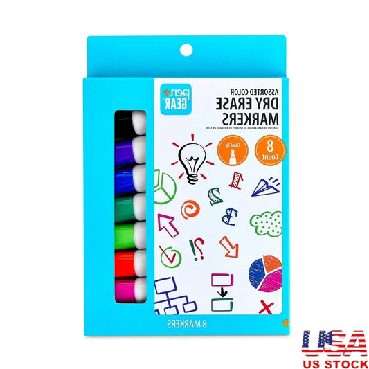 Dry Erase Markers 8-Pack with Chisel Tip, Low-Odor Quick-Dry Ink for Whiteboard & Glass