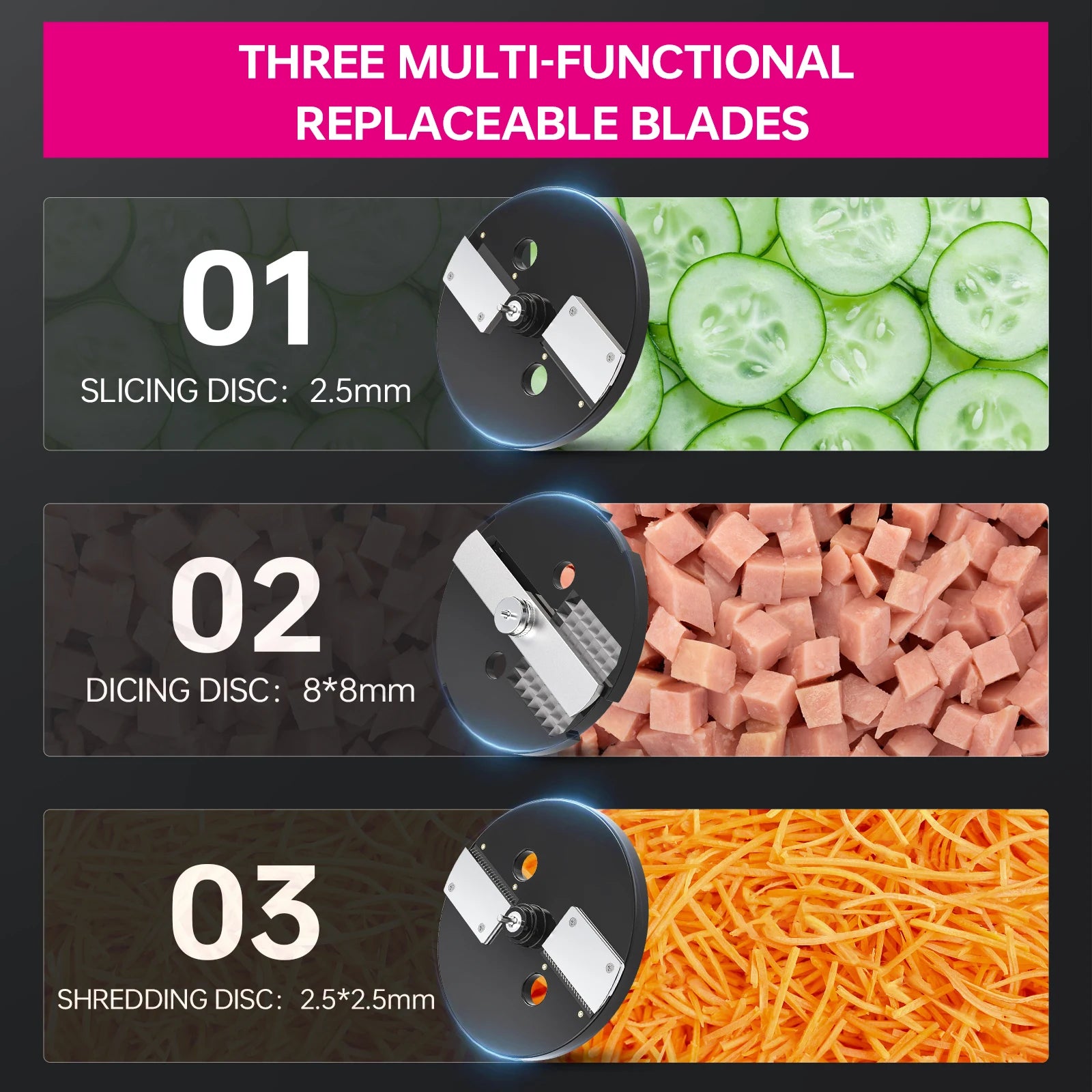 Lecon Chef 3-in-1 Electric Food Processor – Vegetable Dicer, Chopper & Slicer with 3 Stainless Steel Blades