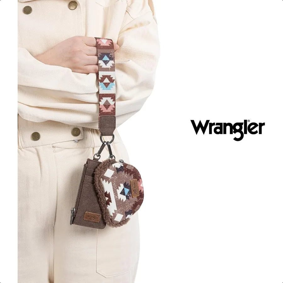 Wrangler Western Women’s Keychain Wristlet Wallet – Dual Pouch Sherpa Coin Purse & Card Holder