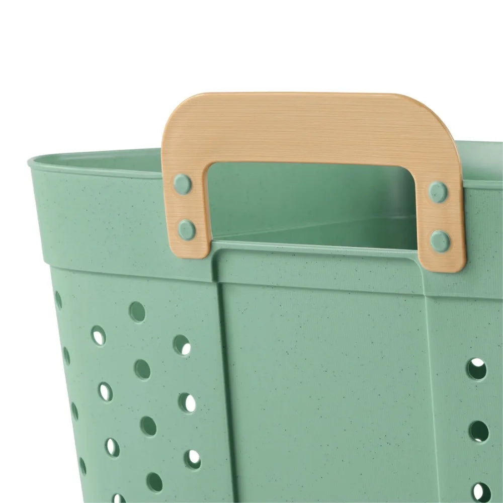Square Elastic Laundry Basket – Grass Green Fabric Hamper with Handles & Elastic Top