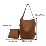 Women’s Large-Capacity Bucket Shoulder Bag with Matching Clutch – Adjustable Strap, Solid Color Minimal Style