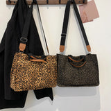 Leopard Print Canvas Tote Bag – Casual Briefcase with Pockets for Travel & Office
