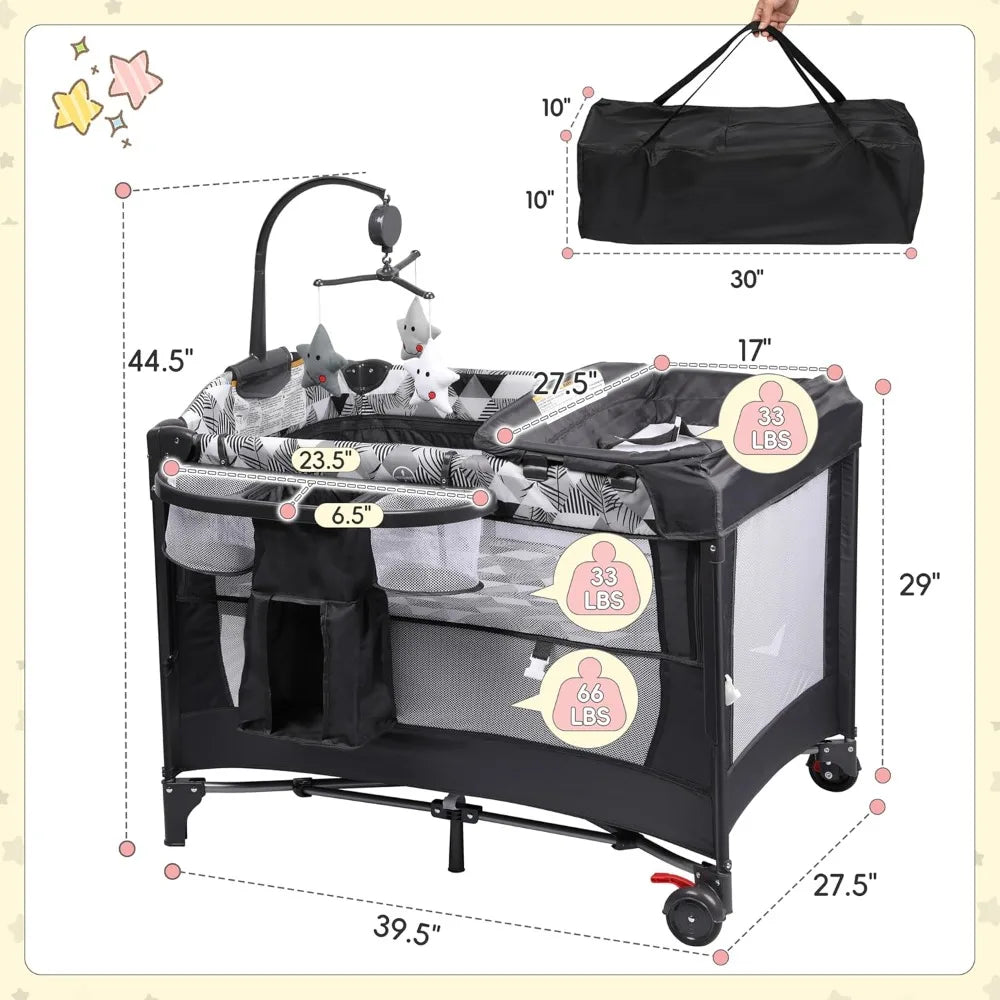 “5-in-1 Baby Bassinet Bedside Sleeper – Portable Baby Crib & Pack and Play with Changing Table, Storage & Carry Bag”