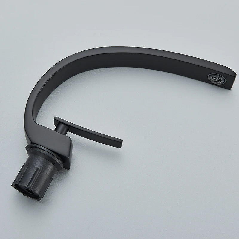 Luxury Brass Deck-Mounted Matte Black Basin Faucet – Single-Hole Mixer Tap Hot & Cold