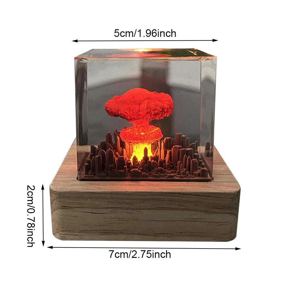 Mushroom Cloud Explosion Night Lamp – Resin Nuclear Bomb-Themed USB Rechargeable Light for Home, Bedroom & Living Room Decoration
