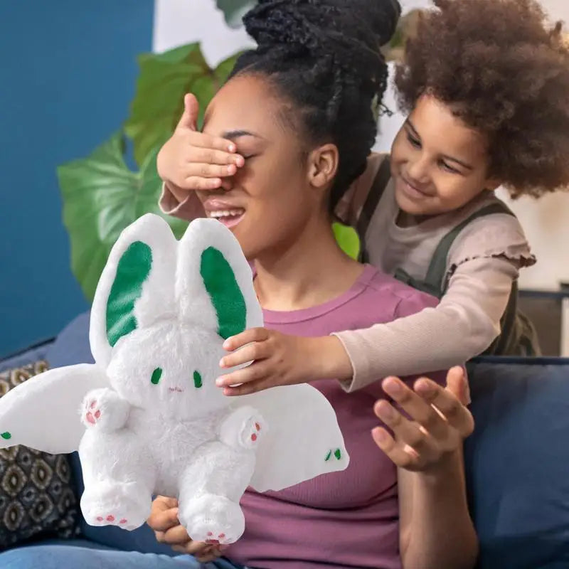 Bunny Plush Toy – 35cm Adorable Stuffed Rabbit Plushie with Bat Wings Design, Realistic Furry Hugging Pillow & Cute Home Decor