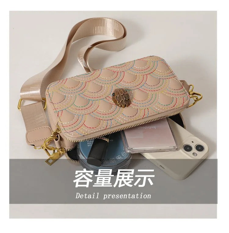 Carved Wide-Strap Square Camera Bag – Premium Satchel & Crossbody for Women