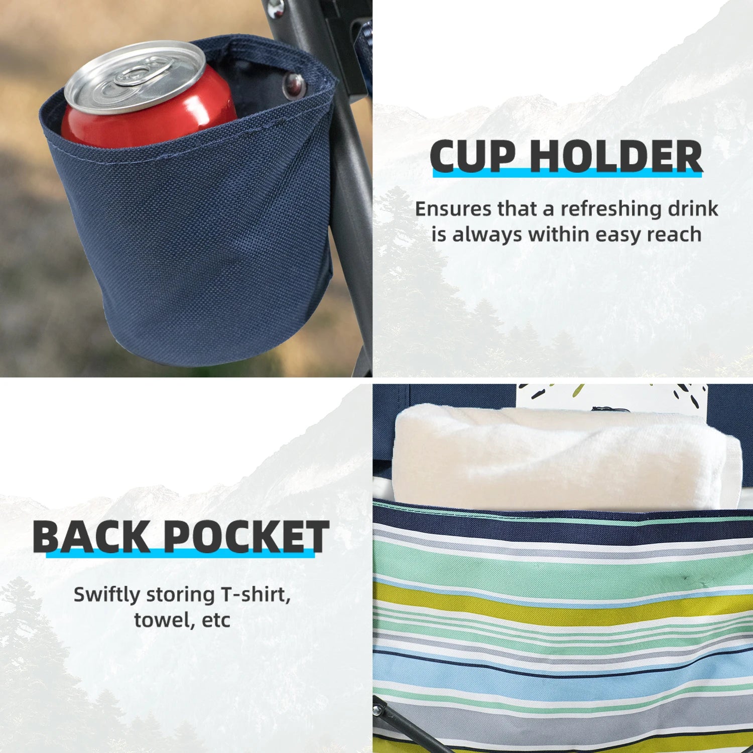 Tisetrail Portable Beach Chair – Low-Back Sling Folding Chair with Cup Holder for Adults (Lightweight, Indoor/Outdoor, Camping/Travel)