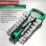 24-Tooth Drive Socket Wrench Set — 1/4" + 3/8" + 1/2" Ratchet | Compact Multi-Socket Kit for Car & Mechanical Repair