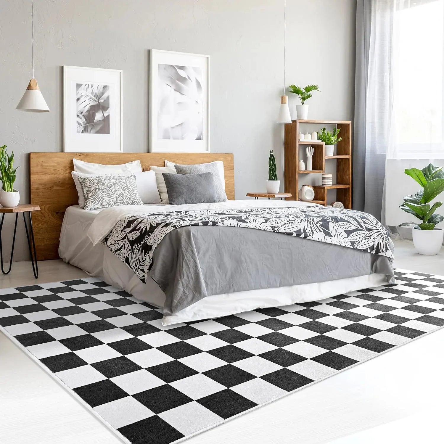 Modern Checkered Area Rug – Soft Plaid Carpet for Living Room & Bedroom Décor