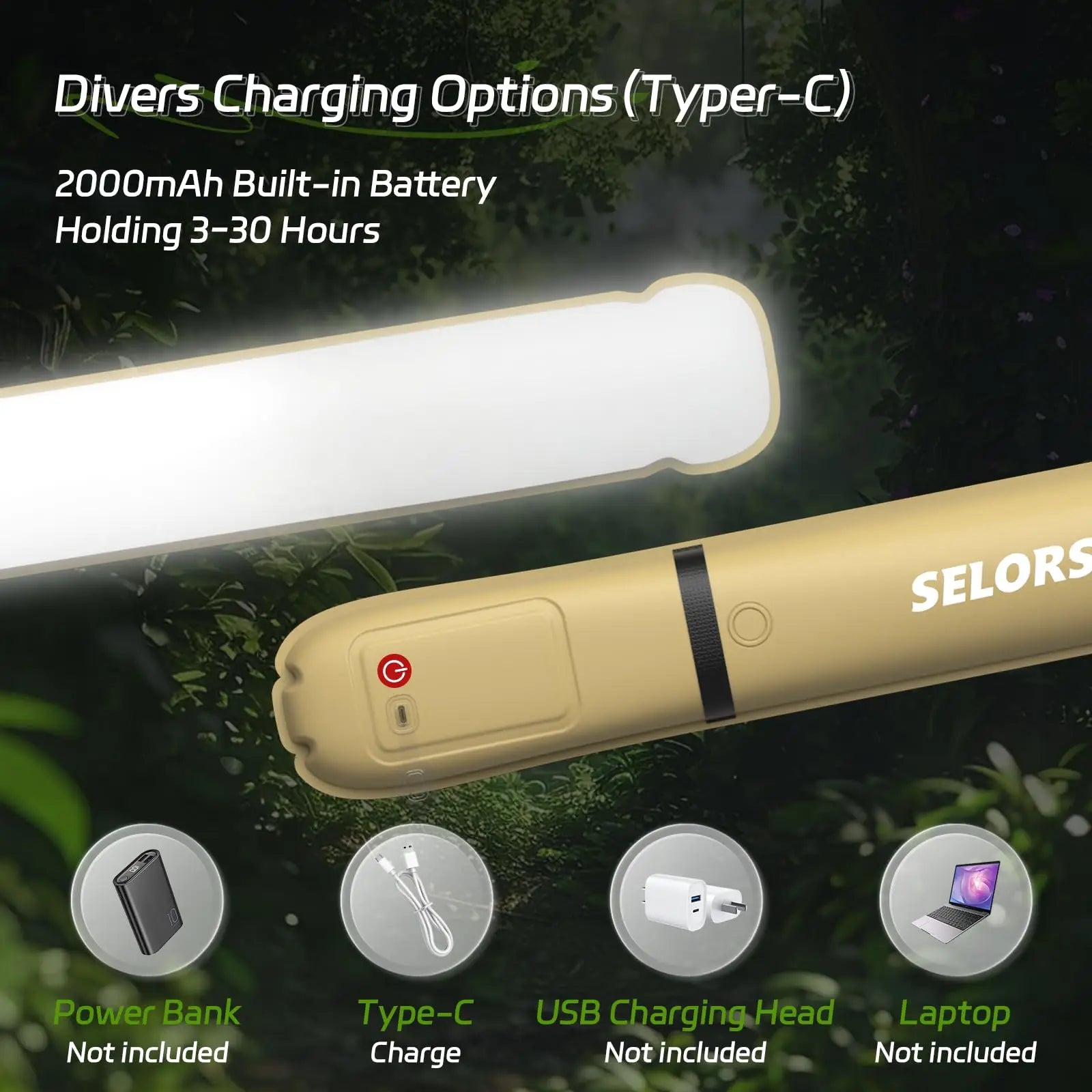 Selorss Rechargeable Camping Lamp – Portable Waterproof 2000mAh Tent Light & Spotlight for Outdoor & Work 🏕️🔦💡