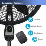 18″ Oscillating Cyclone Pedestal Fan – 3 Speeds, Adjustable Height, Timer & Remote Control