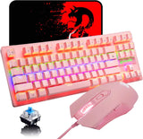 Mambasnake X Ziyou Lang K2 Wired Gaming Keyboard and Mouse Set – Mini 87-Key Mechanical Keyboard with Pink/Blue Switch & Precision Gaming Mouse