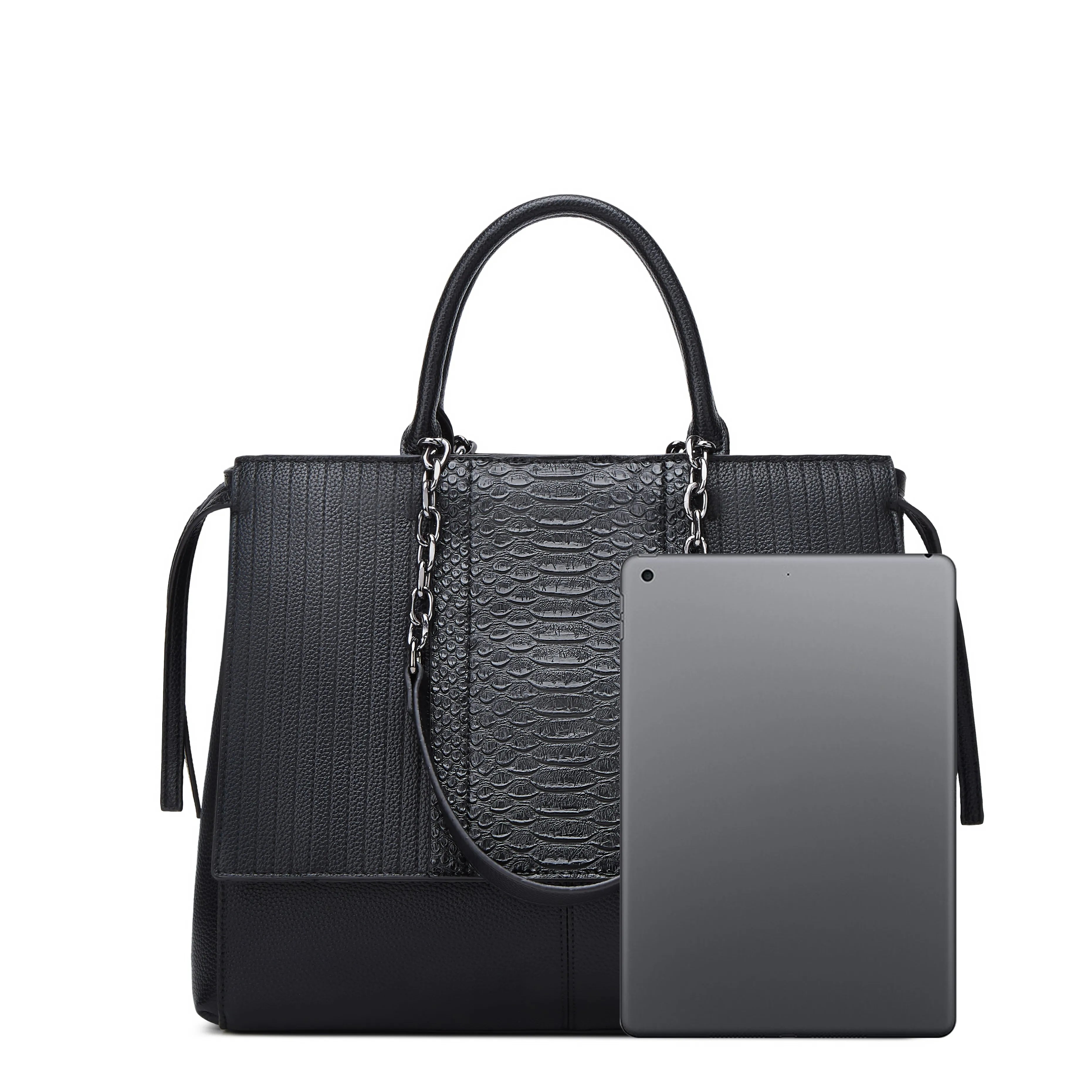 Women’s Crocodile-Pattern Faux Leather Shoulder Bag – Large Capacity Commuter Tote