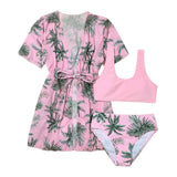 Green Floral Print 3-Piece Bikini Set for Girls (Toddler & Kids)