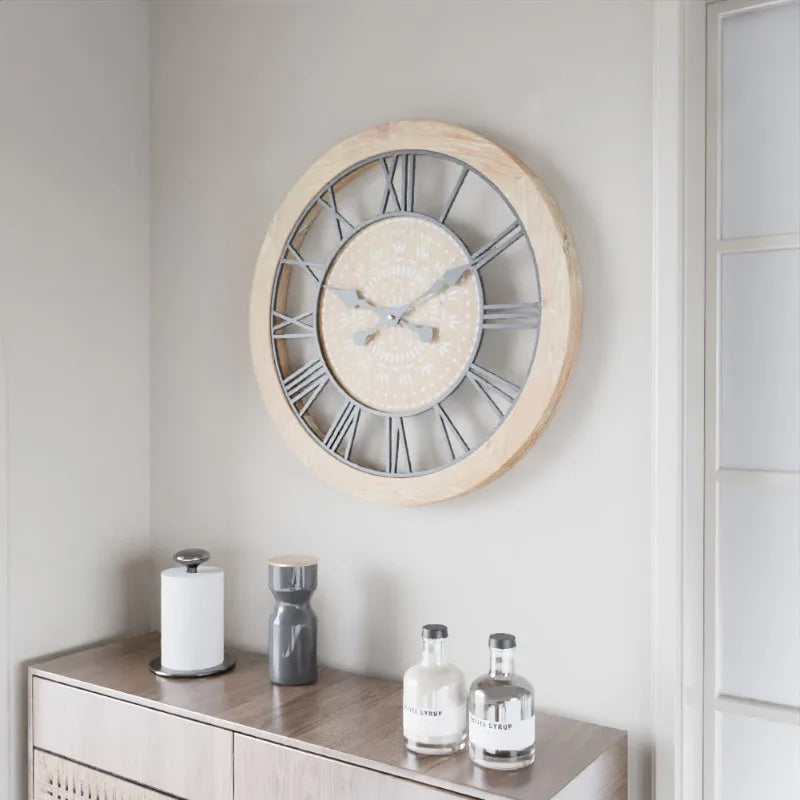 Bohemian Iron & Wood Creative Wall Clock – Natural Wind-Inspired Fusion of Rustic Charm and Modern Art Design