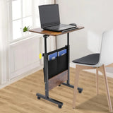 🖥️ Standing Desk 16–24 Inches – Portable Laptop Desk with Lockable Wheels & Rolling Stand-Up Workstation (Brown/Black)