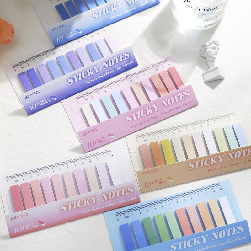 Morandi PET Marker Stickers — 200pcs / 6 Styles & 10 Soft-Tone Colors | Waterproof, Tear-Resistant Index Notes