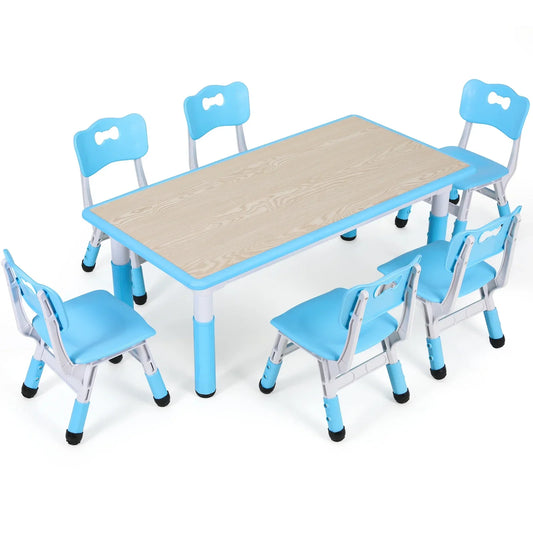 Kids Table & 6-Chair Set – Height Adjustable Multi-Activity Study & Craft Table for Children (Ages 2-10) 🖍️
