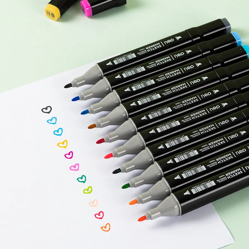 Deli Art Markers Set – 40/60/80 Dual-Tip Coloring Marker Pens & Highlighters