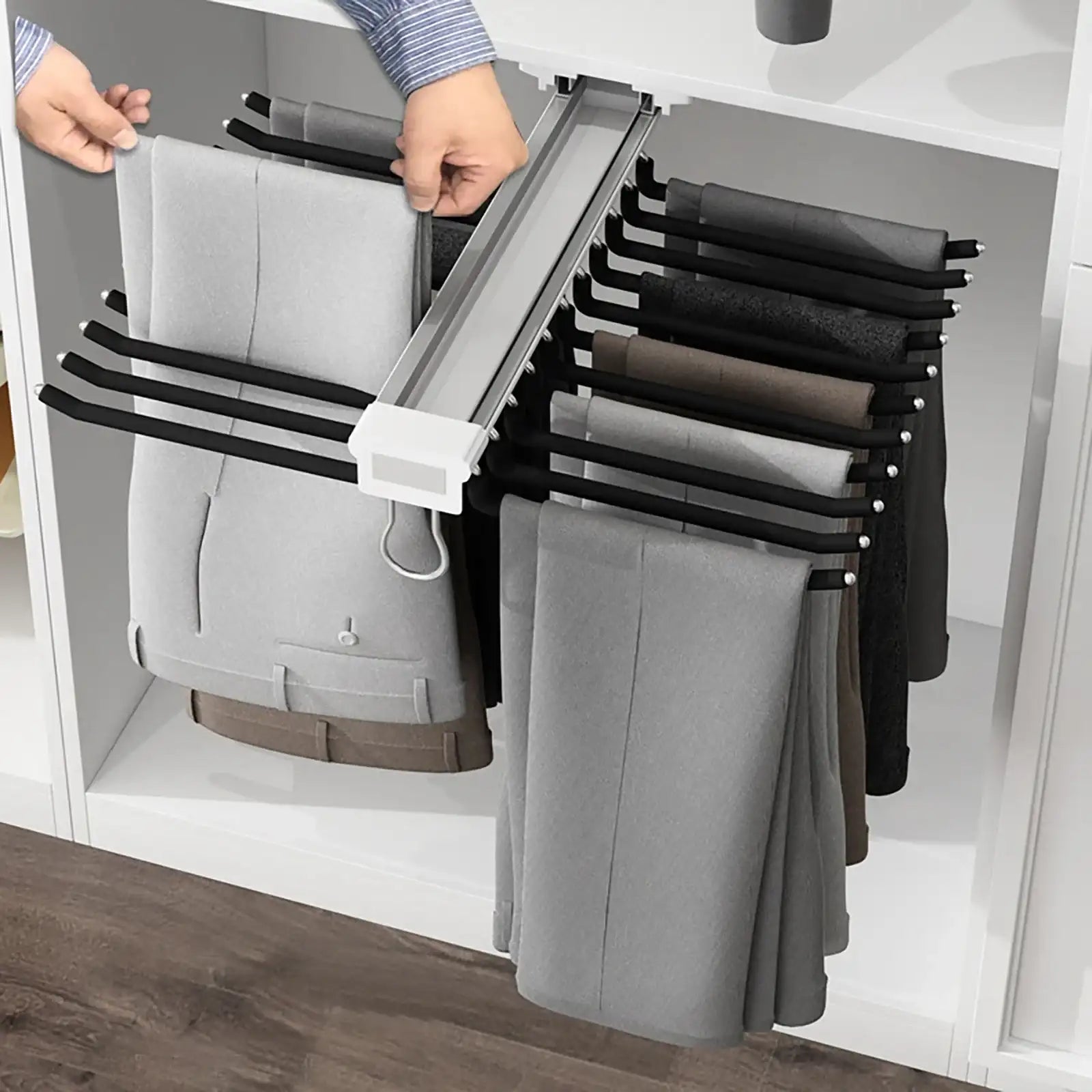 22-Arm Pull-Out Trousers Rack Steel Pants Hanger Bar Slide-Out Closet Organiser (Black)