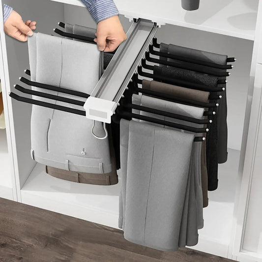22-Arm Pull-Out Trousers Rack Steel Pants Hanger Bar Slide-Out Closet Organiser (Black)