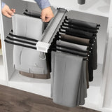 22-Arm Pull-Out Trousers Rack Steel Pants Hanger Bar Slide-Out Closet Organiser (Black)
