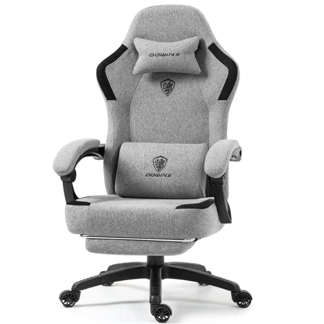 Dowinx Fabric Gaming Chair – Breathable Computer Chair with Pocket Spring Cushion, Massage Lumbar Pillow & Retractable Footrest