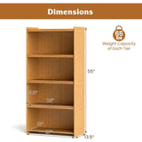 🎋 4-Tier Bamboo Bookcase with Clear Flip-Up Doors – 55" Freestanding Bookshelf & Cube Storage Organizer with Shelves