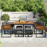 “9-Piece Acacia Wood Patio Dining Set – Space-Saving Outdoor Table, 4 Cushioned Chairs & 4 Ottomans with Square Table”