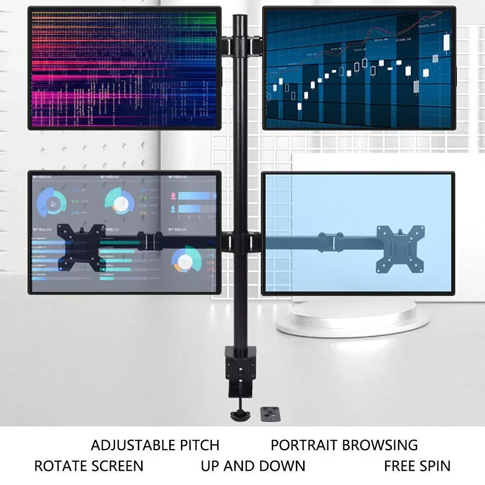 4-Arm Heavy-Duty Multi Monitor Stand – Fits 10″–27″ Screens Vertical Desktop Mount for 4 Displays