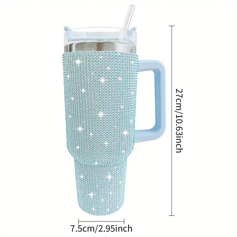Sparkling Studded Tumbler 40oz with Lid & Handle – Stainless Steel Insulated Car Cup