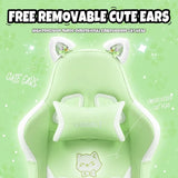 Gaming Chair with Cat Paw Lumbar Cushion & Cat Ears – Ergonomic Reclining PC Chair for Girls, Teens & Kids, Green