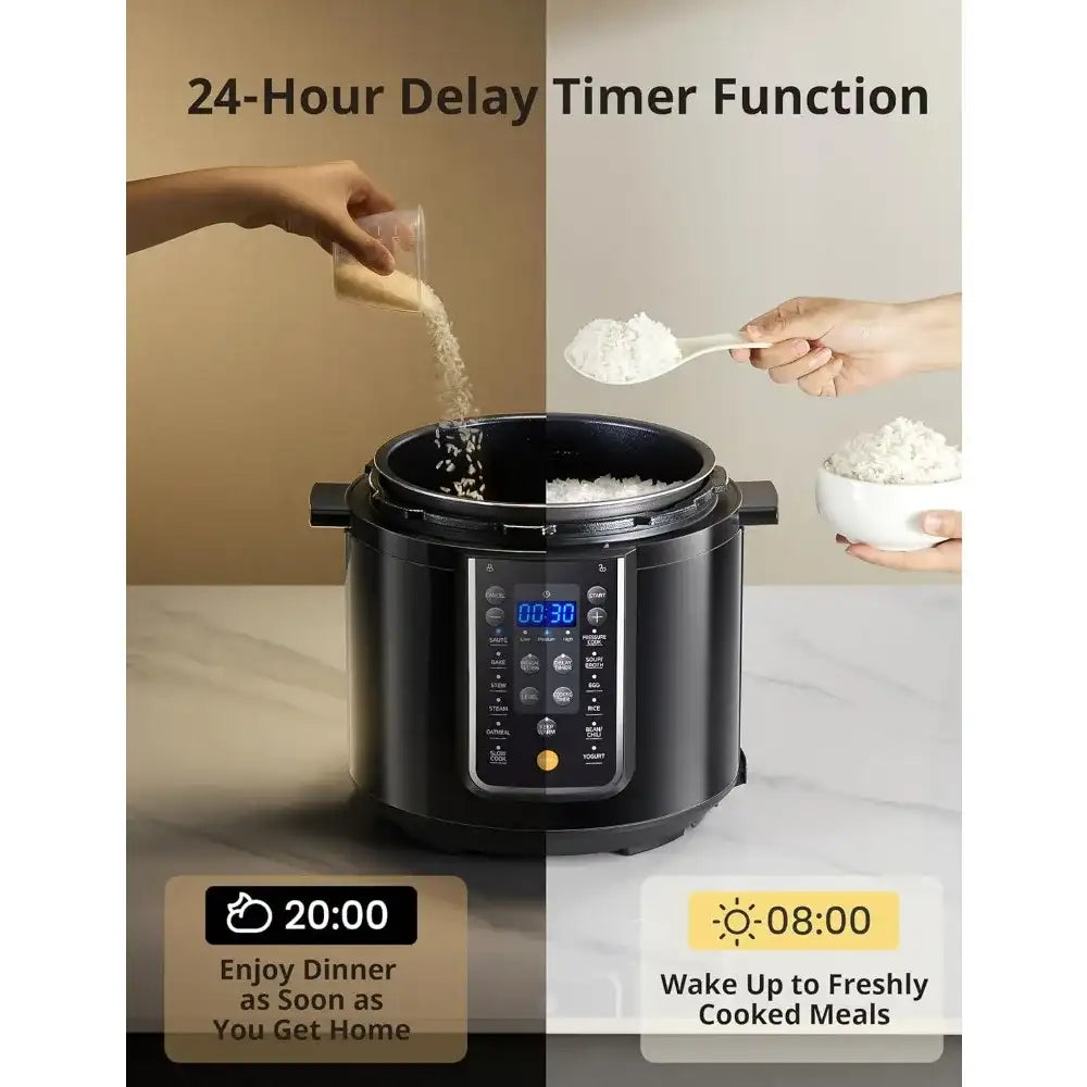 9-in-1 Electric Pressure Cooker – 6 Quart Instant Multi-Cooker with 14 Presets, Non-Stick Pot, Slow Cooker, Sauté, Steamer & More (Black)