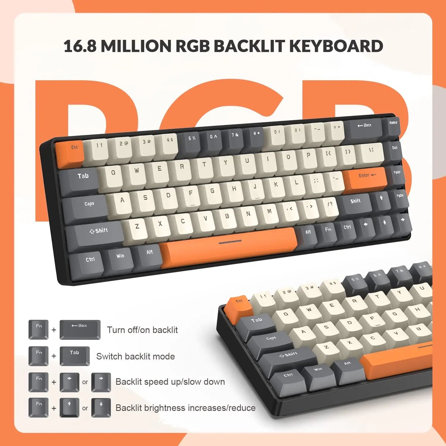 T8 Wired 65% Mechanical Gaming Keyboard & Mouse Combo – RGB Backlit TKL 68-Key Anti-Ghosting Keyboard with Coiled Cable & Tactile Switches