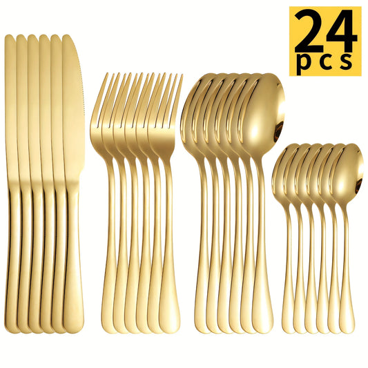 24-Piece Stainless Steel Cutlery Set – Premium Flatware Service for 6 | Knives, Forks & Spoons