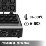 Vevor 6‑Hole Electric Donut Maker – Stainless Steel, Double‑Sided Heating, Adjustable Temp 50–300 °C, Commercial Grade