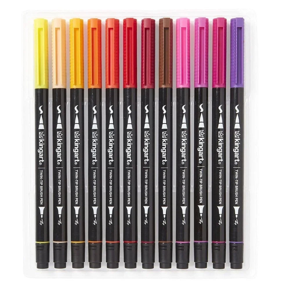 Pro Twin Tip Brush Pens – 24 Assorted Water-Based Colors for Lettering, Doodling & Illustration