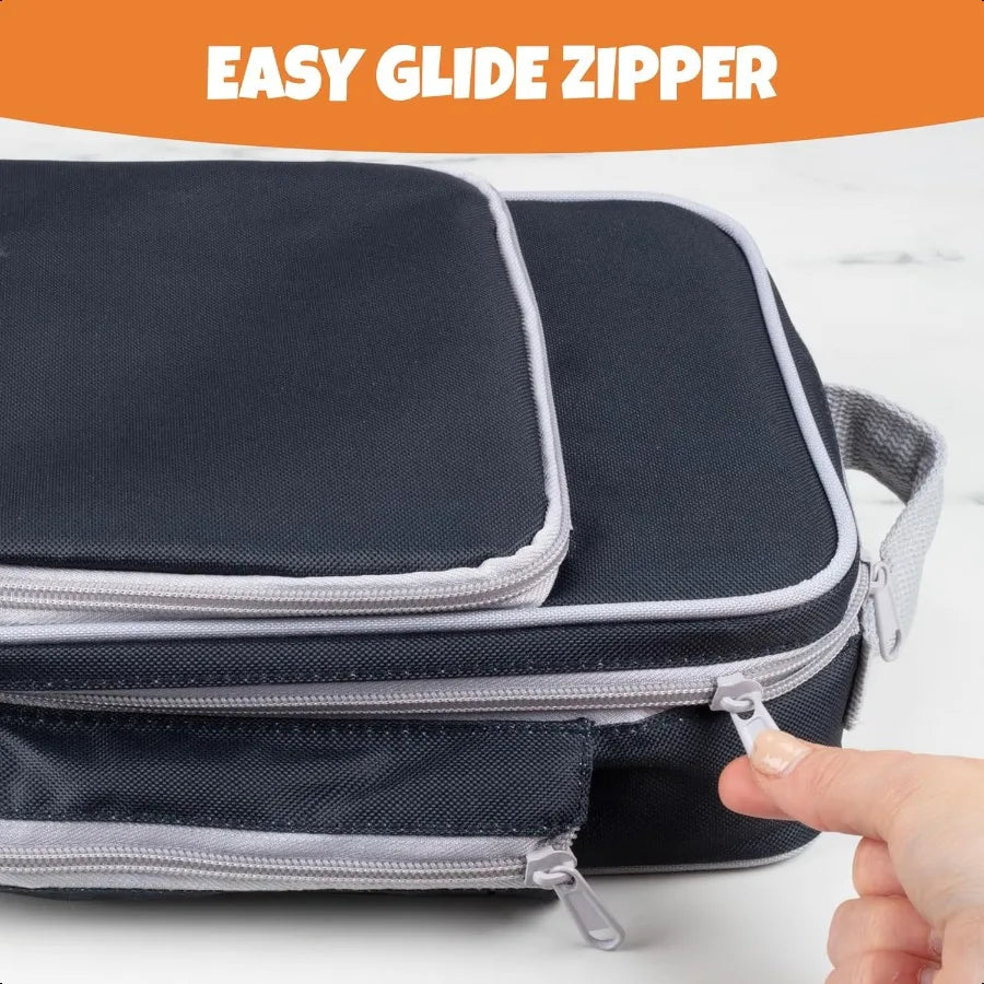 Insulated Lunch Box Tote with Snack Pocket & Water-Bottle Holder – Keeps Food Hot or Cold Longer (Boy or Blue)