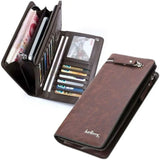 Men’s Long Zipper Bifold Wallet – Elegant Business Travel Leather Purse with Large Capacity & Card Holder Design