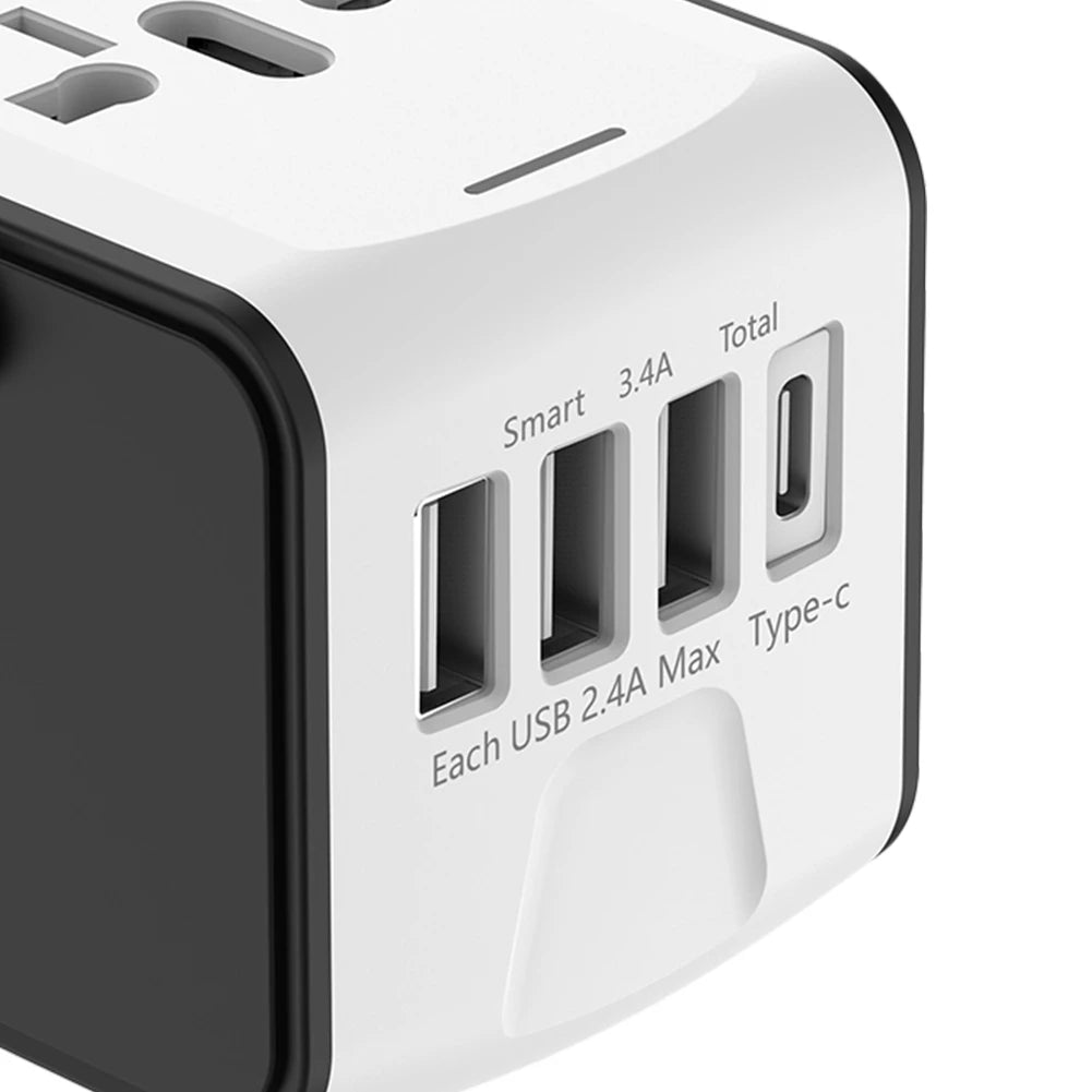 International Travel Power Plug Adapter – Portable Charger with 3 USB & 1 Type-C Ports for USA, EU, UK & AU