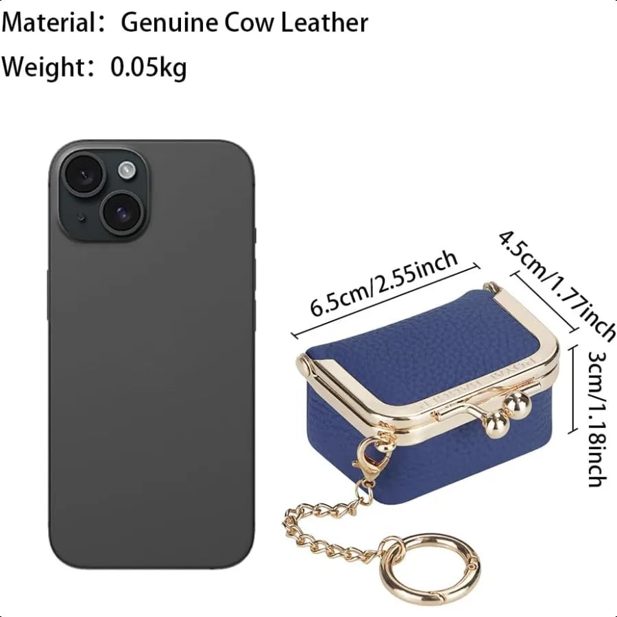 Genuine Leather Mini “Jewelry” Coin Purse – Solid Colour Kiss-Lock Change Pouch for Women