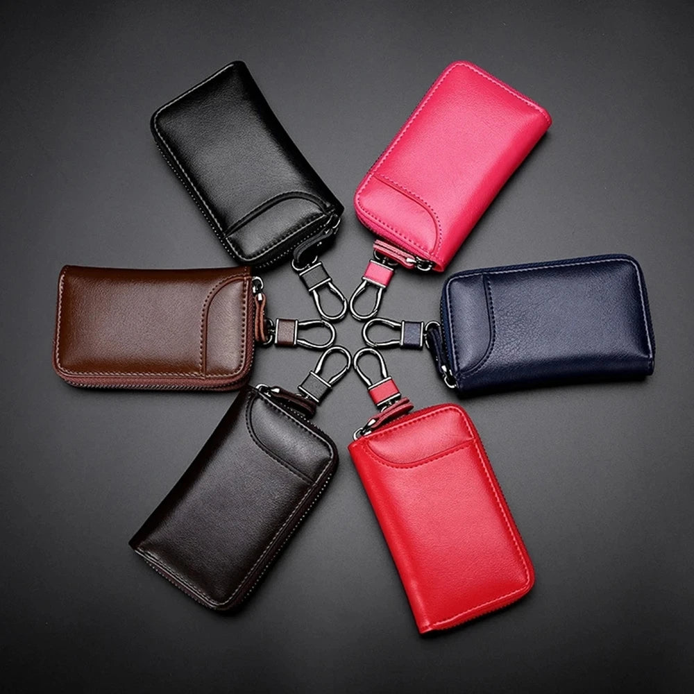 Personalized Leather Keychain Holder – Custom Name & Phone Number Car Key Case and Multifunction Pouch