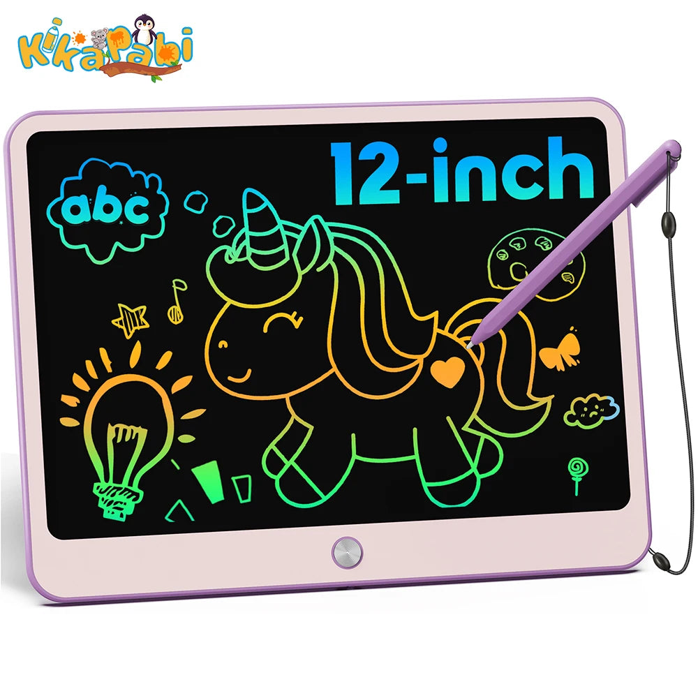 12-Inch LCD Writing Tablet for Kids – Colorful Doodle Board with Erasable Screen & Lanyard | Educational Drawing Toy