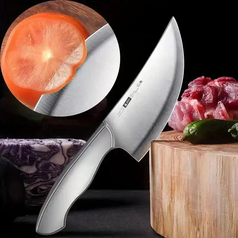 All-Steel Boning Knife with Leather Sheath – Professional Grade Fixed Blade Meat Cleaver for Outdoor Barbecues & Butchering